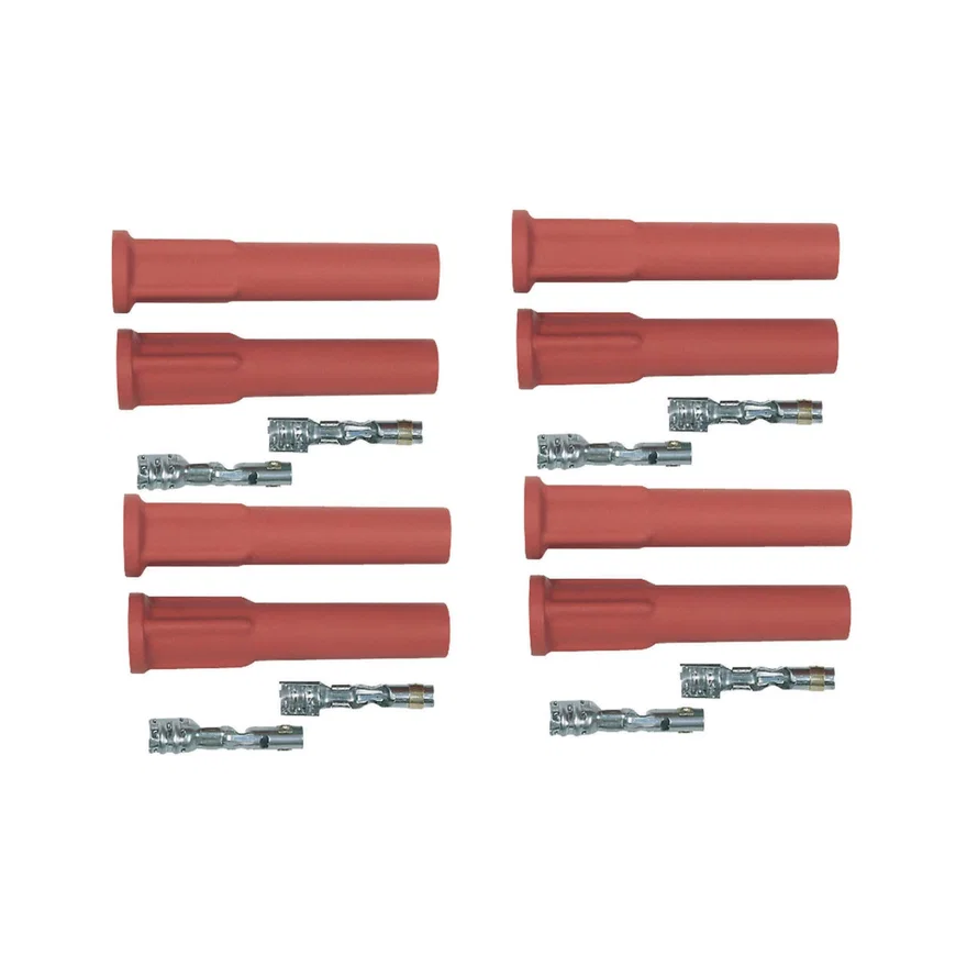 MSD 8854, Pro Race Spark Plug Boot & Terminal Kit, Straight, Red, Set of 8