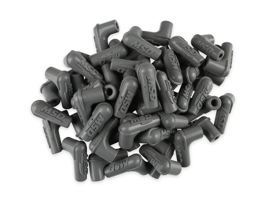 MSD 34514, Boots, 90 Degree Logo Spark Plug, Gray Silicone 50EA