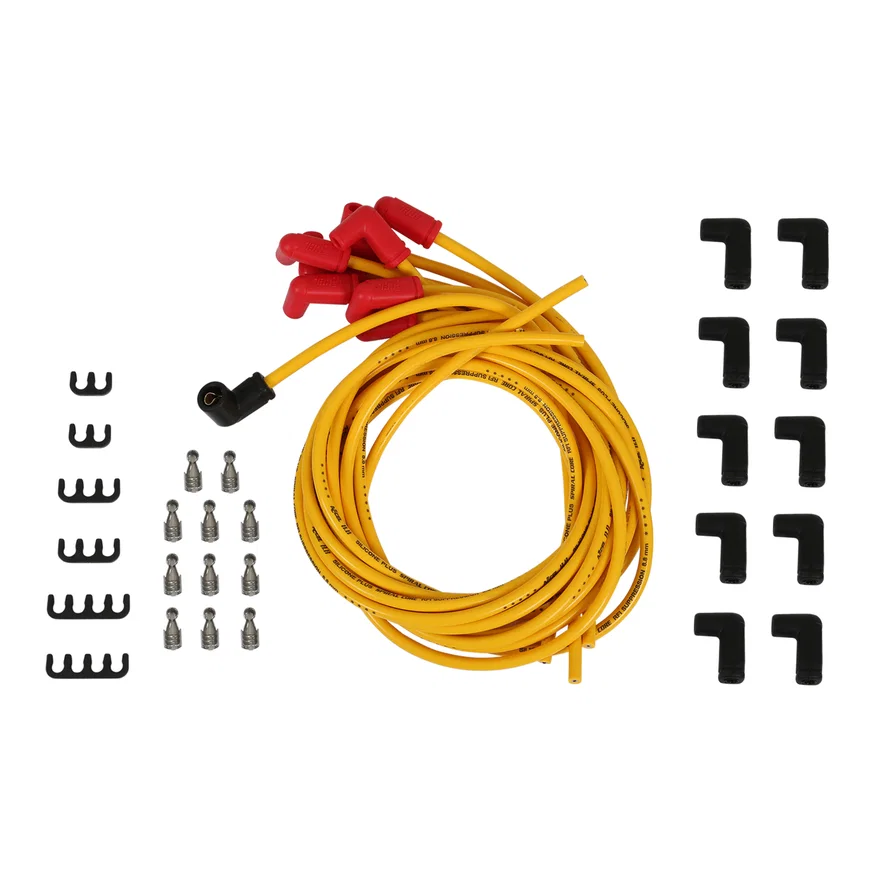 ACCEL 8031, Spark Plug Wire Set - 8.8mm Spiral Suppression-Universal Set- 90° Boots - Yellow