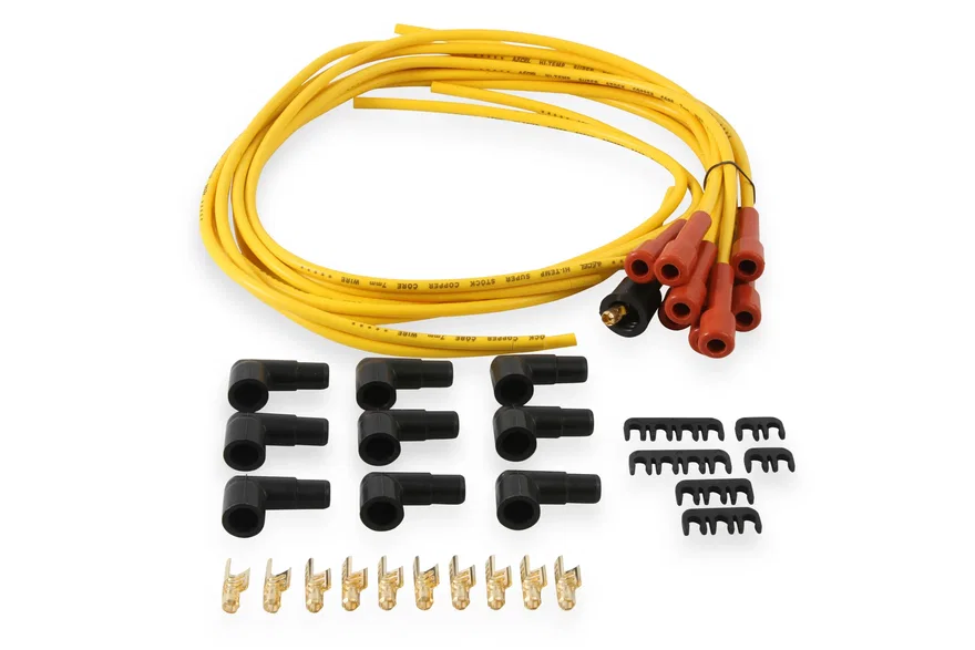 ACCEL 3008, Spark Plug Wire Set- 7mm-Super Stock-Copper Core-Universal Straight Boots-Yellow
