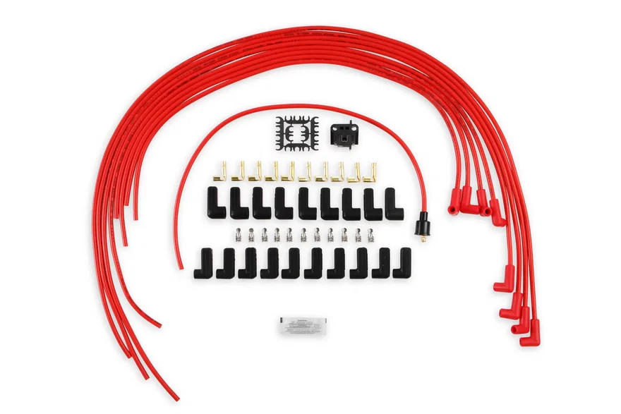 ACCEL 5041R, Spark Plug Wire Set - 8mm - Universal - Red Wire with Red 90 Deg Boots