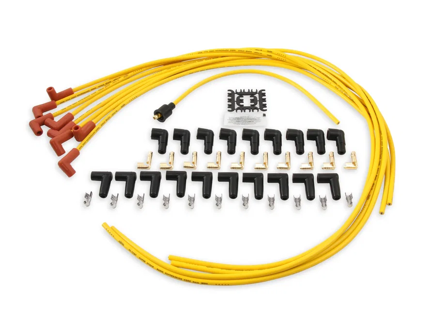 ACCEL 4041, Spark Plug Wire Set - 8mm - Yellow with Orange 90 Deg Boots