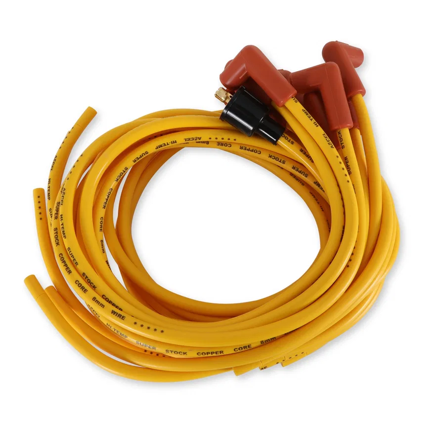 ACCEL 4039, SuperStock 4000 Series V8 Wires, Copper Core, 8mm Yellow w/90° Orange Boots