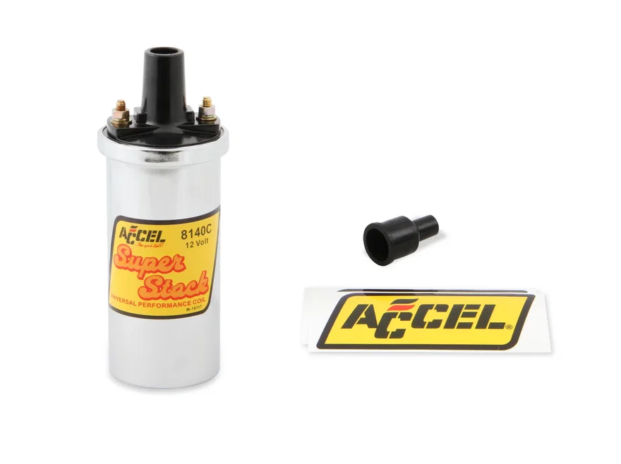 ACCEL 8140C, Ignition Coil - Chrome - 42000v 1.4 ohm primary - Points - up to 6500 RPM