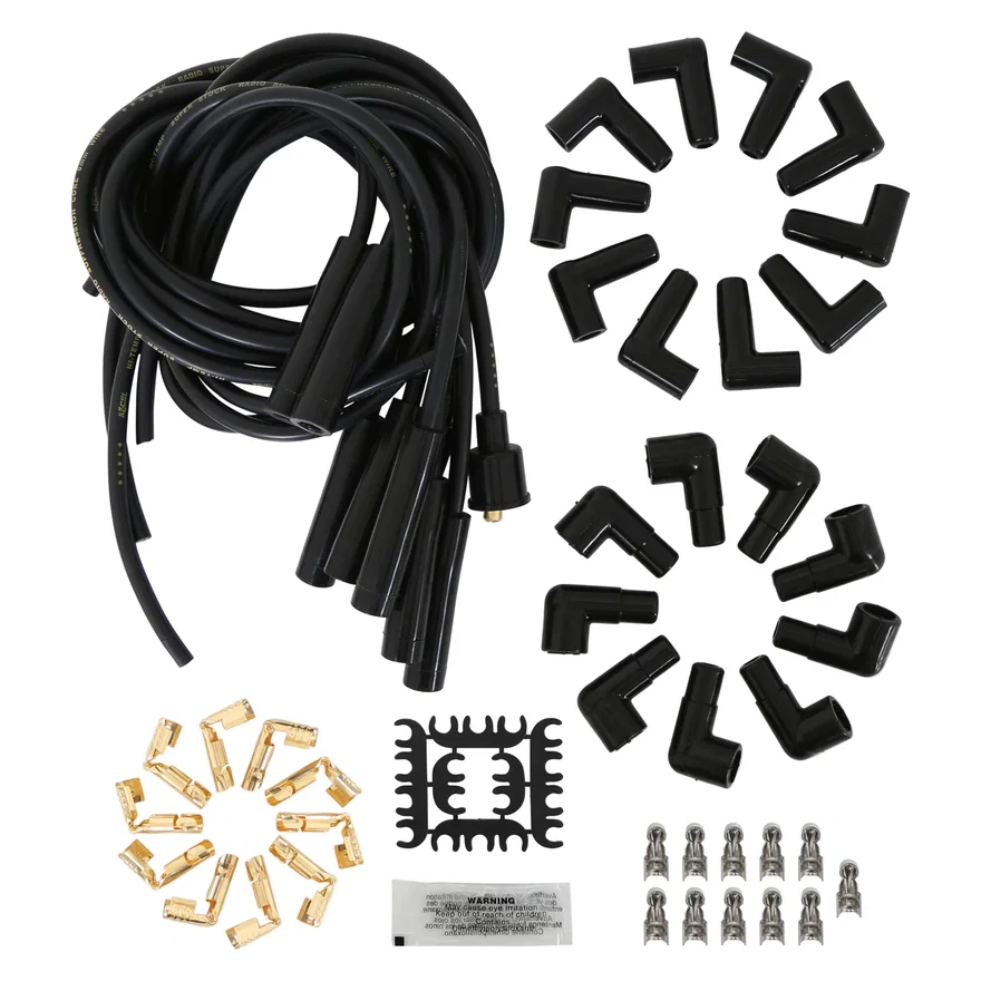 ACCEL 4040K, Spark Plug Wire Set- 8mm - Black Wire with Black Straight Boots