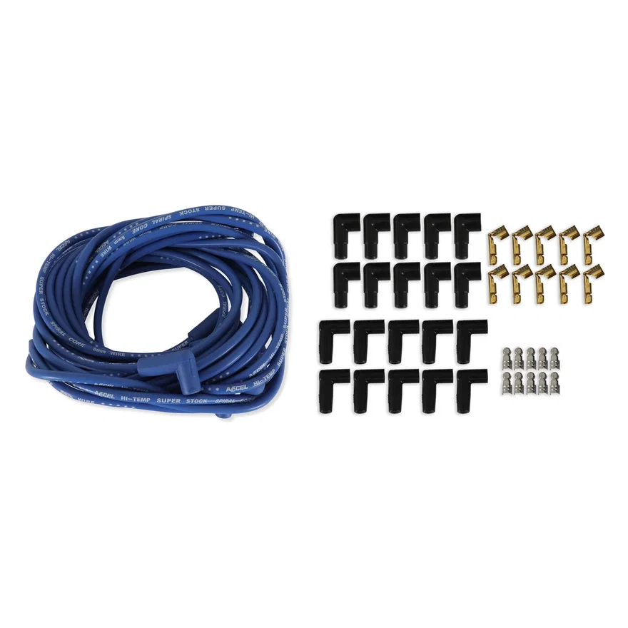 ACCEL 5041B, Spark Plug Wire Set - 8mm - Universal - Blue Wire with Blue 90 Deg Boots