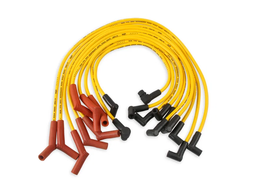 ACCEL 4056, Spark Plug Wire Set- 8mm-Custom with Graphite Core-HEI Stock Style Boots- Yellow