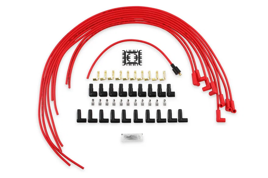 ACCEL 4041R, Spark Plug Wire Set- 8mm- Super Stock Universal-Graphite Core- 90 Deg Boots- Red