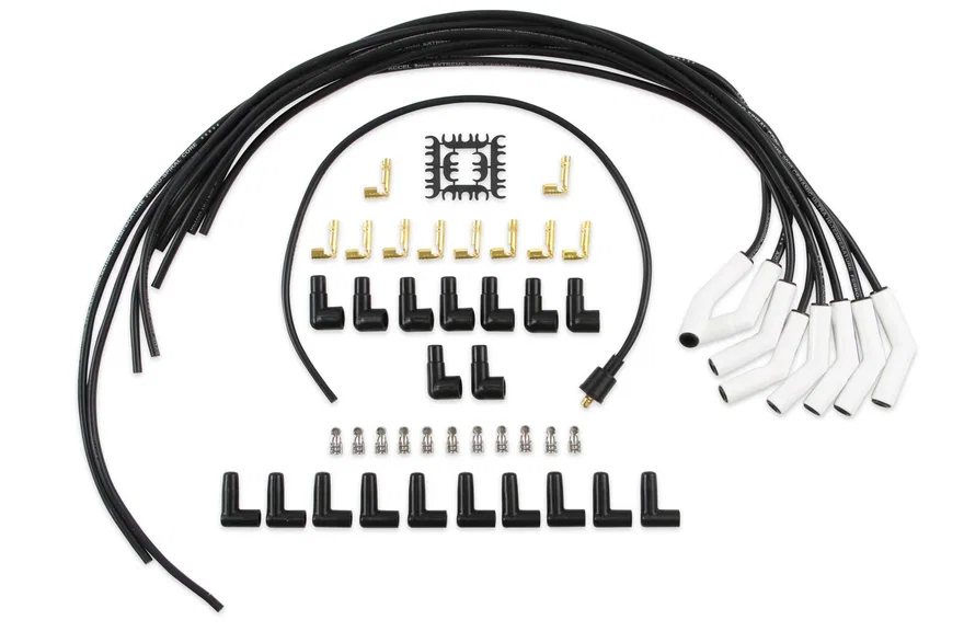 ACCEL 9002C, Spark Plug Wire Set - Universal - 135 Deg White Ceramic Boots
