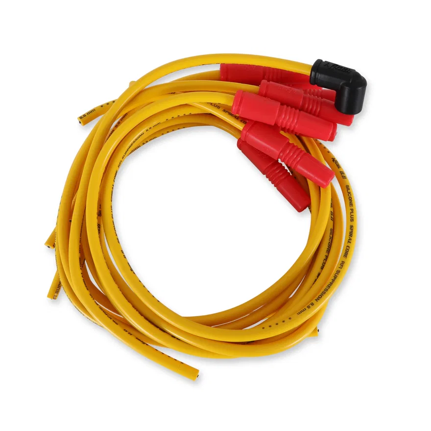 ACCEL 8033, Spark Plug Wire Set- 8.8mm-Spiral Suppression- Universal Vari-Angle Boots-Yellow