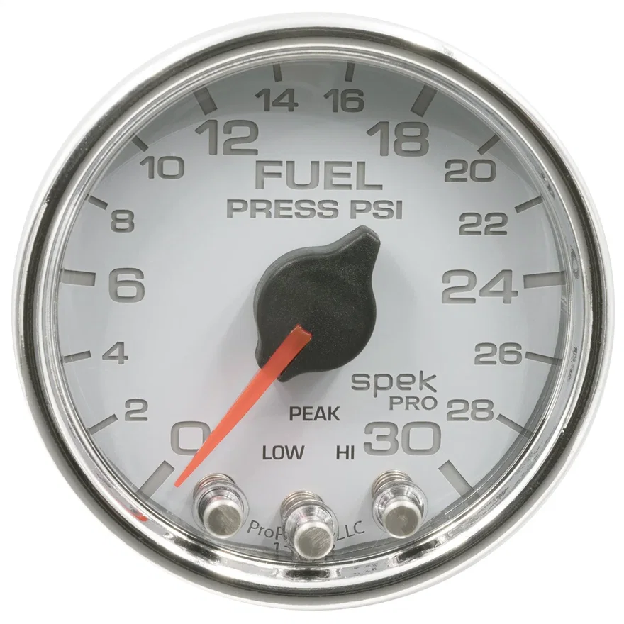 AutoMeter P31611, GAUGE; FUEL PRESS; 2 1/16in.; 30PSI; STEPPER MOTOR W/PEAK/WARN; WHT/CHRM; SPEK