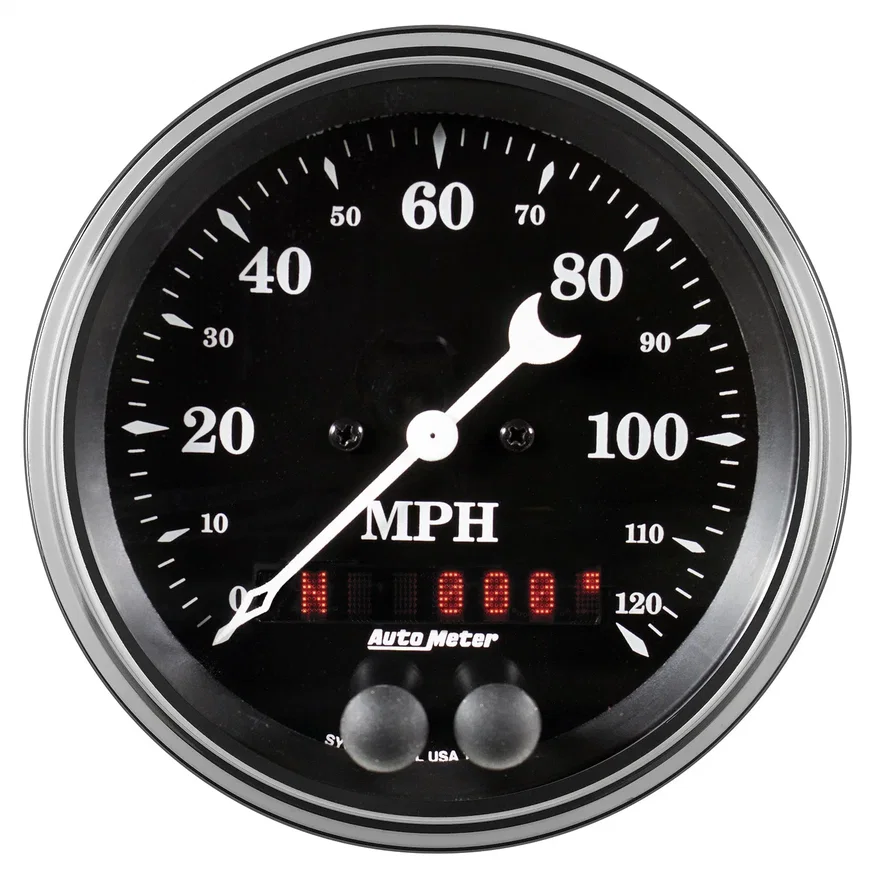 AutoMeter 1749, GAUGE; SPEEDOMETER; 3 3/8in.; 120MPH; GPS; OLD TYME BLACK