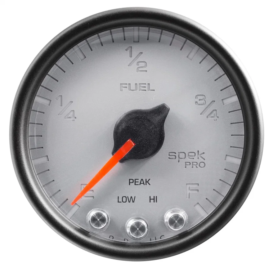 GAUGE; FUEL LEVEL; 2 1/16in.; 0-270O PROGRAMMABLE; SLVR/BLK; SPEK-PRO