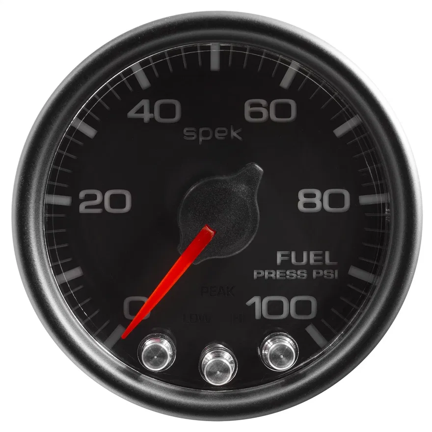 GAUGE; FUEL PRESS; 2 1/16in.; 100PSI; STEPPER MOTOR W/PEAK/WARN; BLK/BLK; SPEK