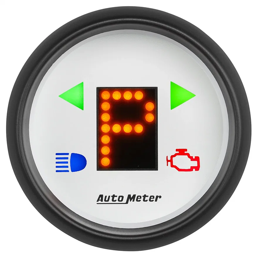 GAUGE; GEAR POS; 2 1/16in.; INCL INDICATORS; WHITE DIAL; RED LED; BLACK BEZEL