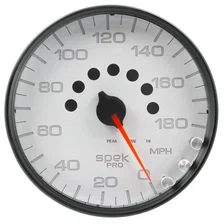 GAUGE; SPEEDOMETER; 5in.; 180 MPH; ELEC. PROGRAMMABLE; WHITE/BLACK; SPEK-PRO image 1