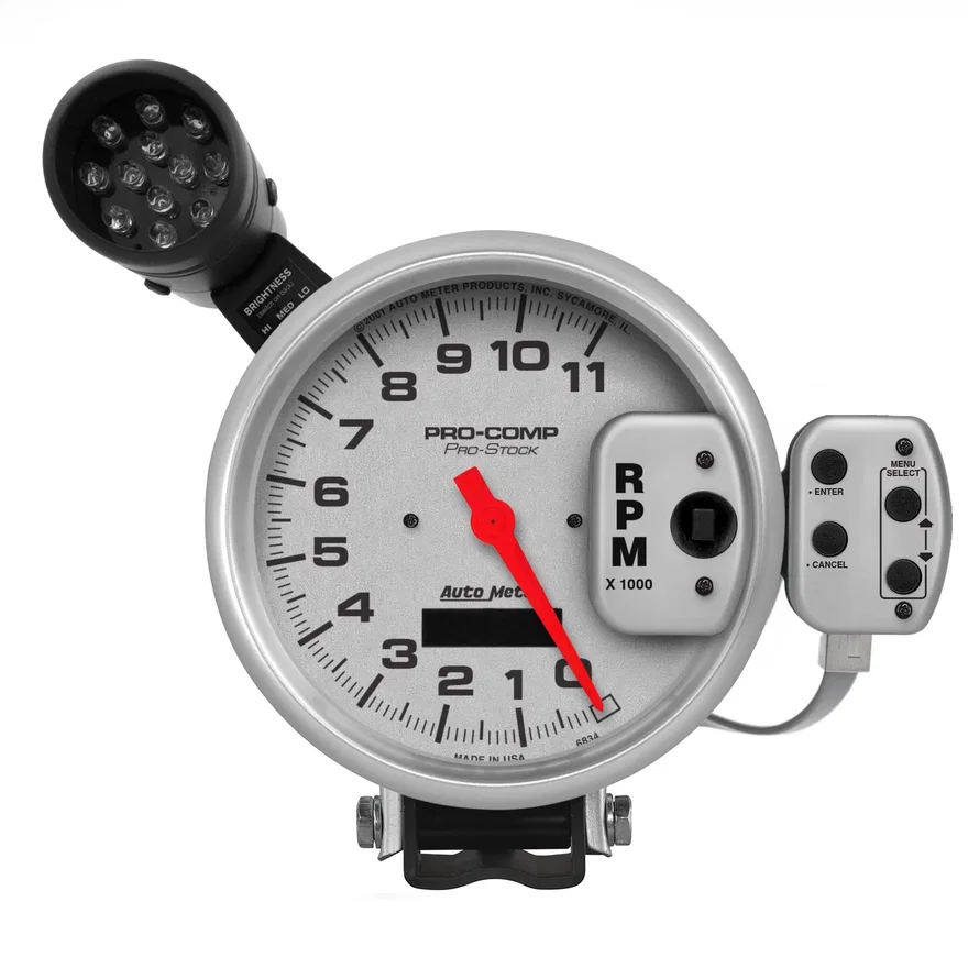 GAUGE; TACH; 5in.; 11K RPM; PRO-STOCK PEDESTAL W/SUPER LITE/PEAK MEM; UL