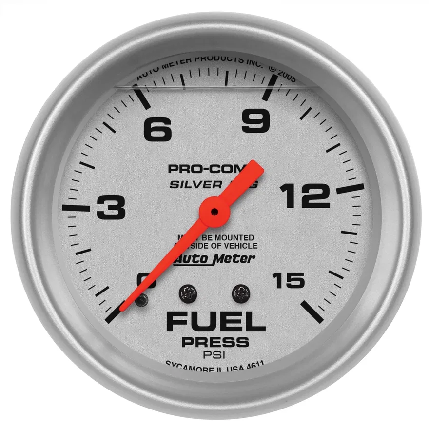 AutoMeter 4611, GAUGE; FUEL PRESS; 2 5/8in.; 15PSI; LIQUID FILLED MECH; ULTRA-LITE