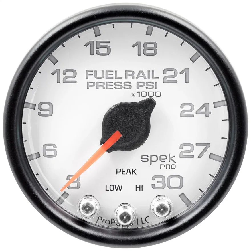 GAUGE; RAIL PRESS; 2 1/16in.; 30KPSI; STEPPER MOTOR W/PEAK/WARN; WHT/BLK; SPEK