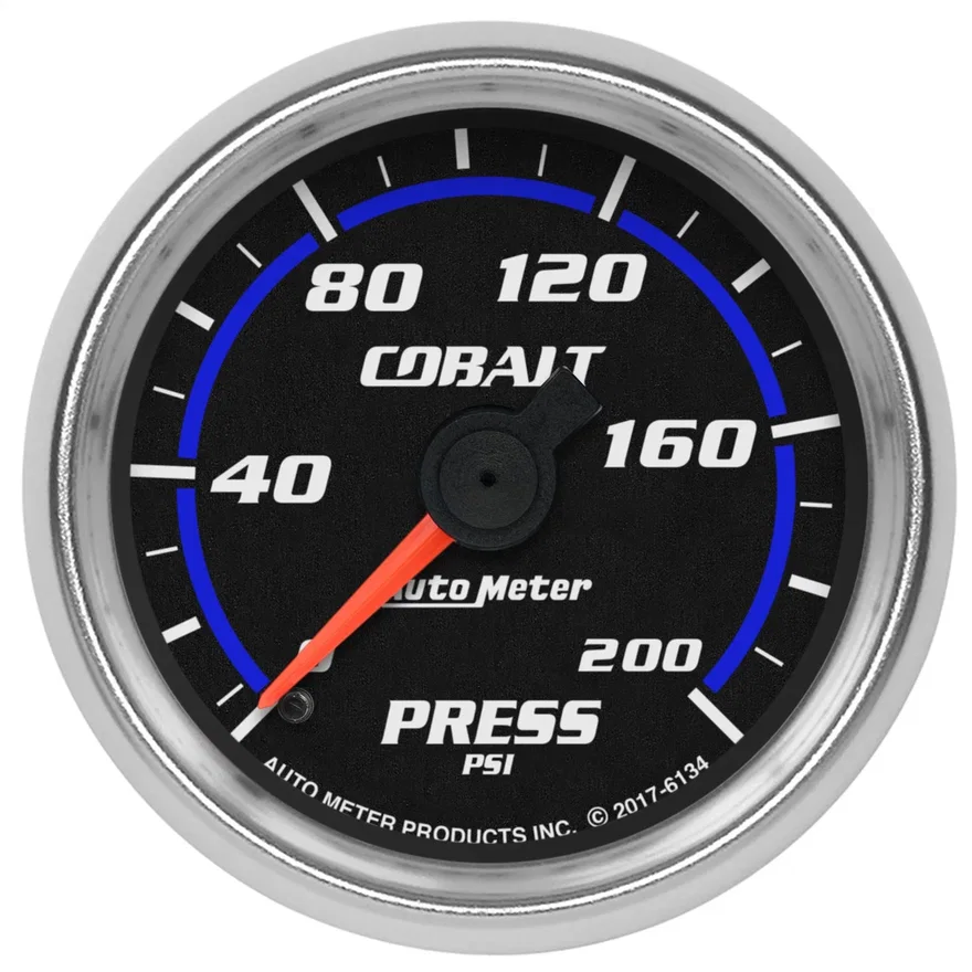 AutoMeter 6134, GAUGE; PRESSURE; 2 1/16in.; 200PSI; MECHANICAL; COBALT