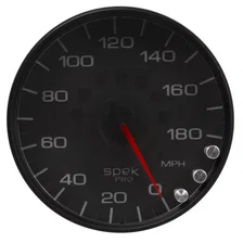GAUGE; SPEEDOMETER; 5in.; 180 MPH; ELEC. PROGRAMMABLE; BLACK/BLACK; SPEK-PRO image 1
