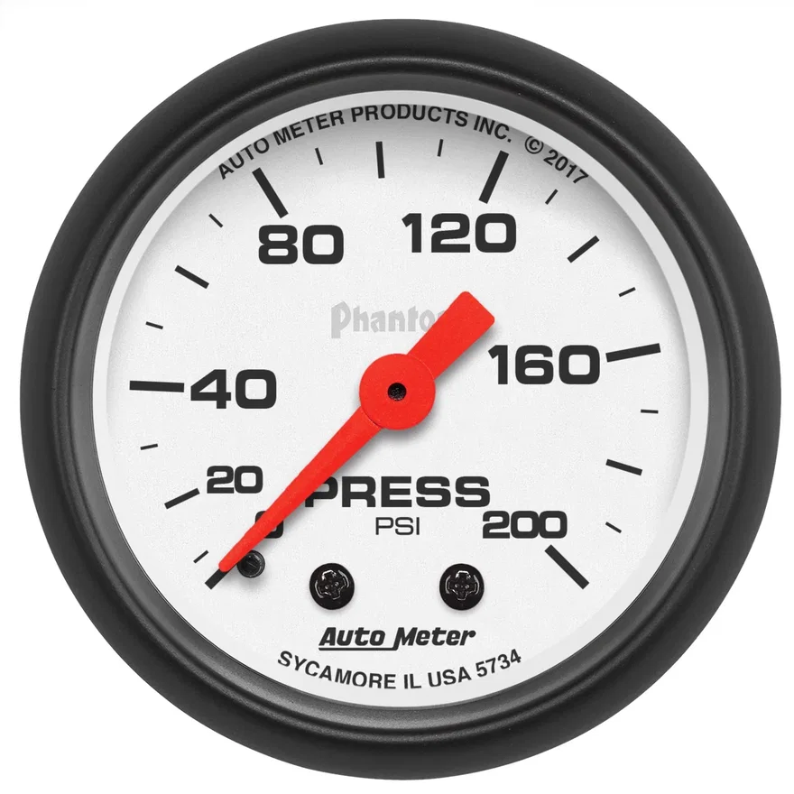 AutoMeter 5734, GAUGE; PRESSURE; 2 1/16in.; 200PSI; MECHANICAL; PHANTOM