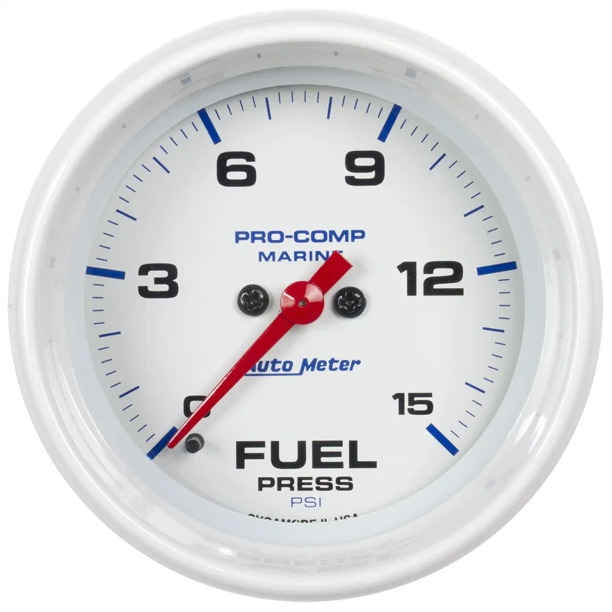 AutoMeter 200848, GAUGE; FUEL PRESSURE; 2 1/16in.; 15PSI; DIGITAL STEPPER MOTOR; MARINE WHITE