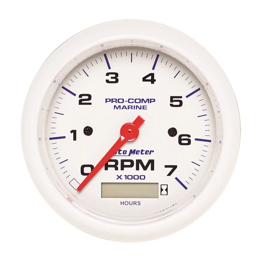AutoMeter 200890, GAUGE; TACHOMETER; 3 3/8in.; 7K RPM; W/HOURMETER; MARINE WHITE
