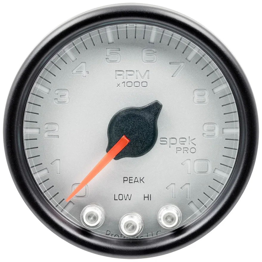 AutoMeter P33622, GAUGE; TACH; 2 1/16in.; 11K RPM; W/SHIFT LIGHT/PEAK MEM; SLVR/BLK; SPEK-PRO