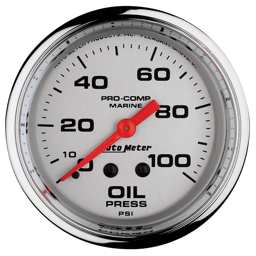 AutoMeter 200777-35, GAUGE; OIL PRESSURE; 2 5/8in.; 100PSI; MECHANICAL; MARINE CHROME