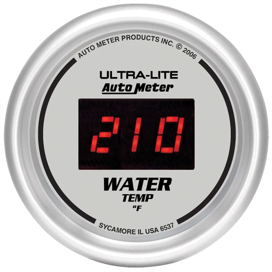 AutoMeter 6537, GAUGE; WATER TEMP; 2 1/16in.; 340deg.F; DIGITAL; SILVER DIAL W/RED LED