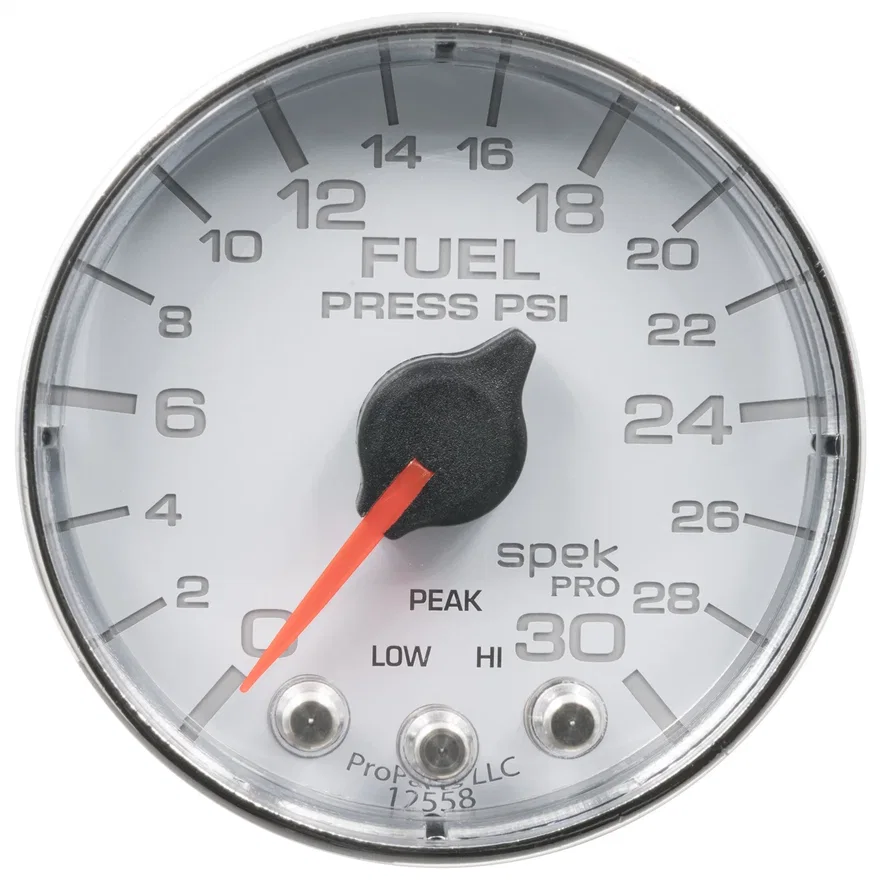 AutoMeter P316118, GAUGE; FUEL PRESS; 2 1/16in.; 30PSI; STEPPER MOTOR W/PEAK/WARN; WHT/CHRM; SPEK
