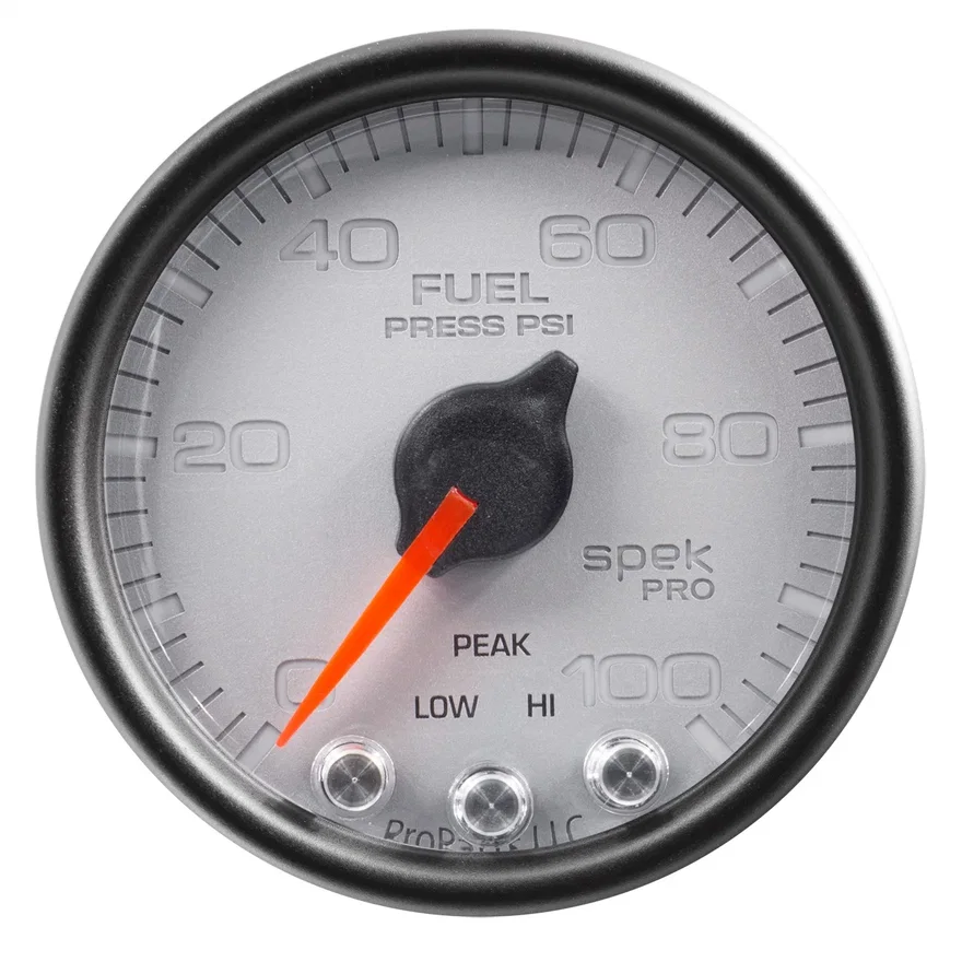 AutoMeter P31422, GAUGE; FUEL PRESS; 2 1/16in.; 100PSI; STEPPER MOTOR W/PEAK/WARN; SLVR/BLK; SPEK