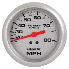 GAUGE; SPEEDOMETER; 3 3/8in.; 80MPH; MECHANICAL; MARINE SILVER image 1