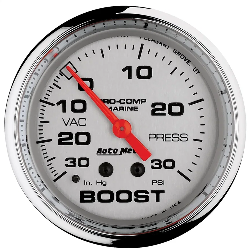 AutoMeter 200775-35, GAUGE; VAC/BOOST; 2 5/8in.; 30INHG-30PSI; MECHANICAL; MARINE CHROME
