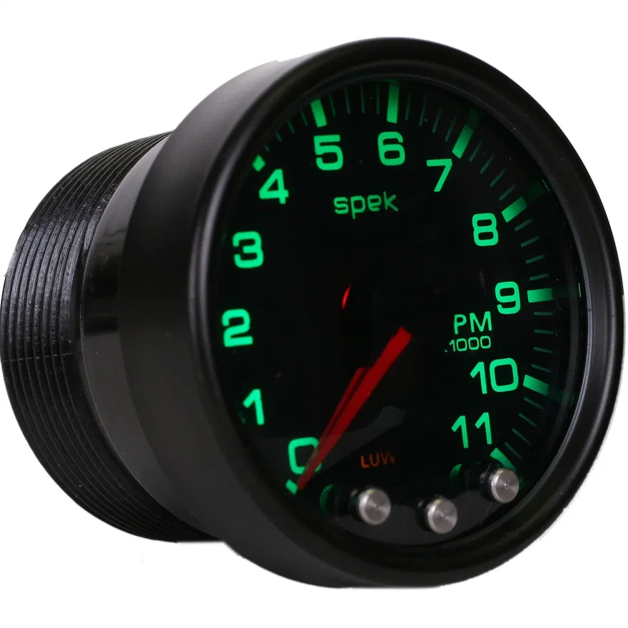 GAUGE; TACH; 2 1/16in.; 11K RPM; W/SHIFT LIGHT/PEAK MEM; BLK/SMKE/BLK; SPEK-PRO