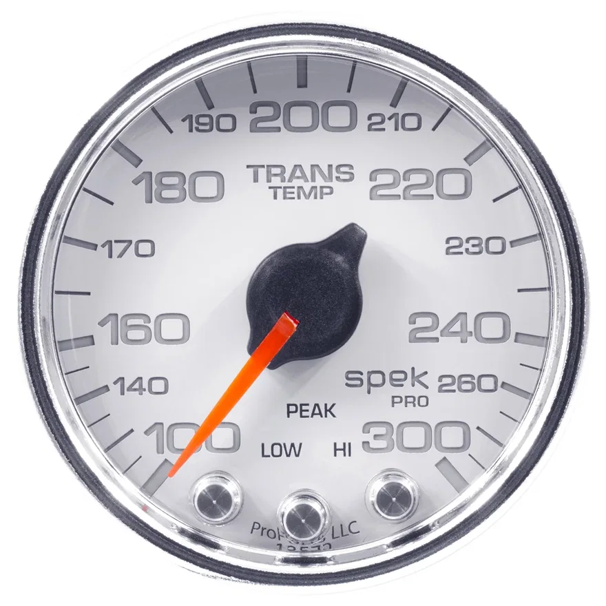 AutoMeter P34211, GAUGE; TRANS TEMP; 2 1/16in.; 300deg.F; STEPPER MOTOR W/PK/WRN; WHT/CHRM; SPEK-P