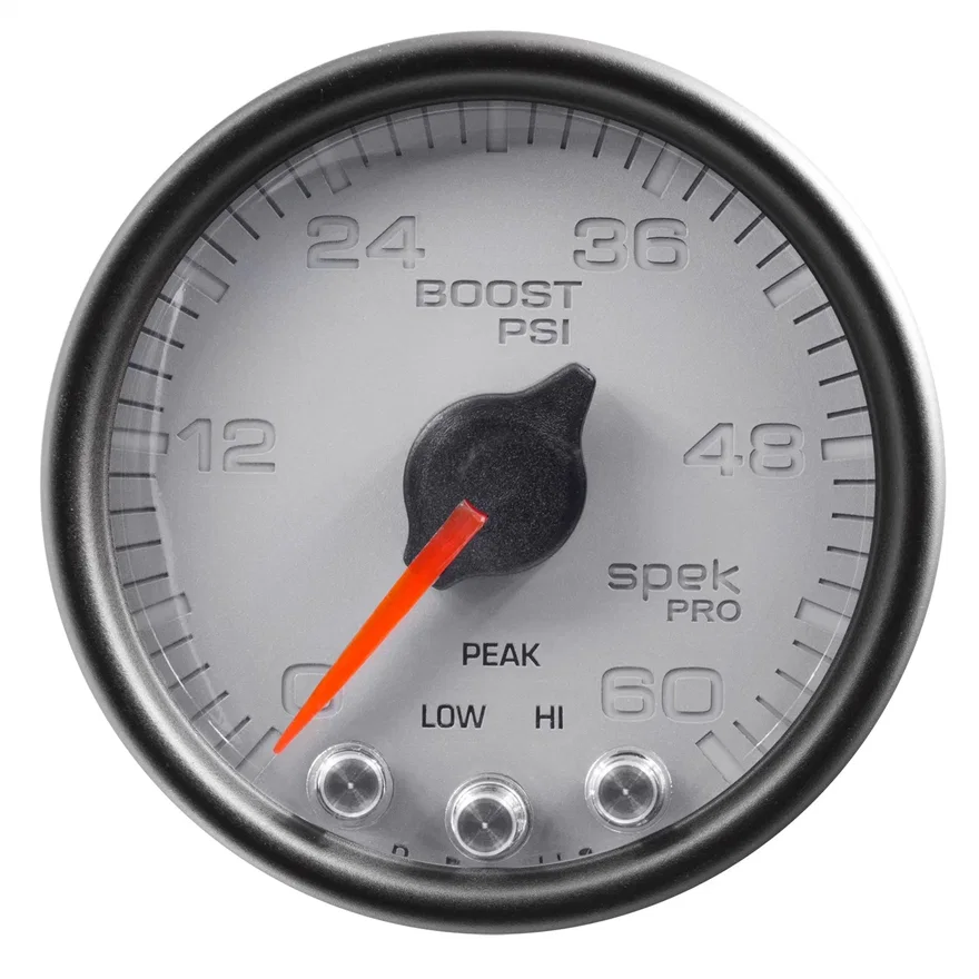 AutoMeter P30422, GAUGE; BOOST; 2 1/16in.; 60PSI; STEPPER MOTOR W/PEAK/WARN; SLVR/BLK; SPEK-PRO