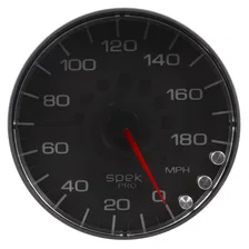 GAUGE; SPEEDOMETER; 5in.; 180 MPH; ELEC. PROGRAMMABLE; BLACK/BLACK; SPEK-PRO image 1