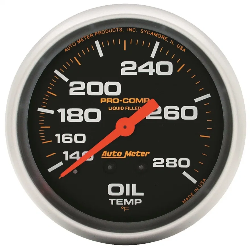 GAUGE; OIL TEMP; 2 5/8in.; 140-280deg.F; LIQUID FILLED MECH; PRO-COMP