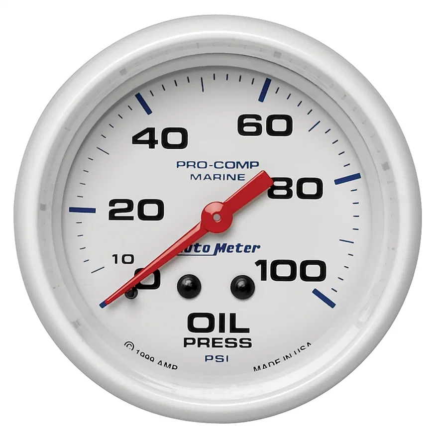 AutoMeter 200777, GAUGE; OIL PRESSURE; 2 5/8in.; 100PSI; MECHANICAL; MARINE WHITE