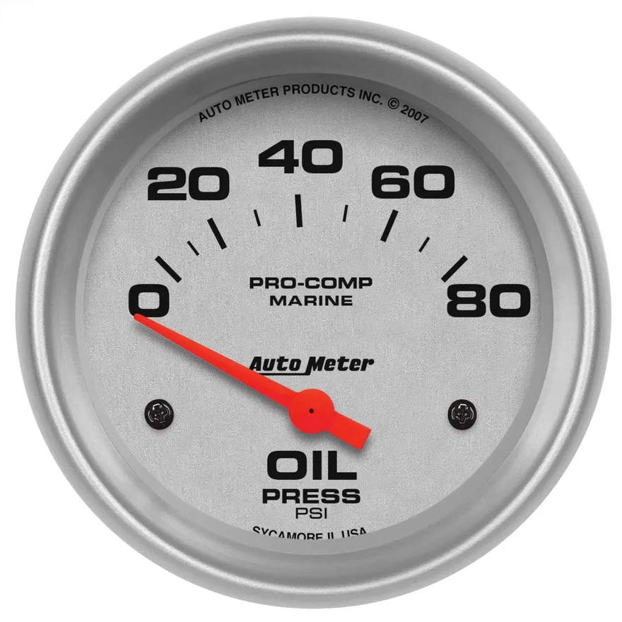 AutoMeter 200747-33, GAUGE; OIL PRESSURE; 2 5/8in.; 80PSI; ELECTRIC; MARINE SILVER