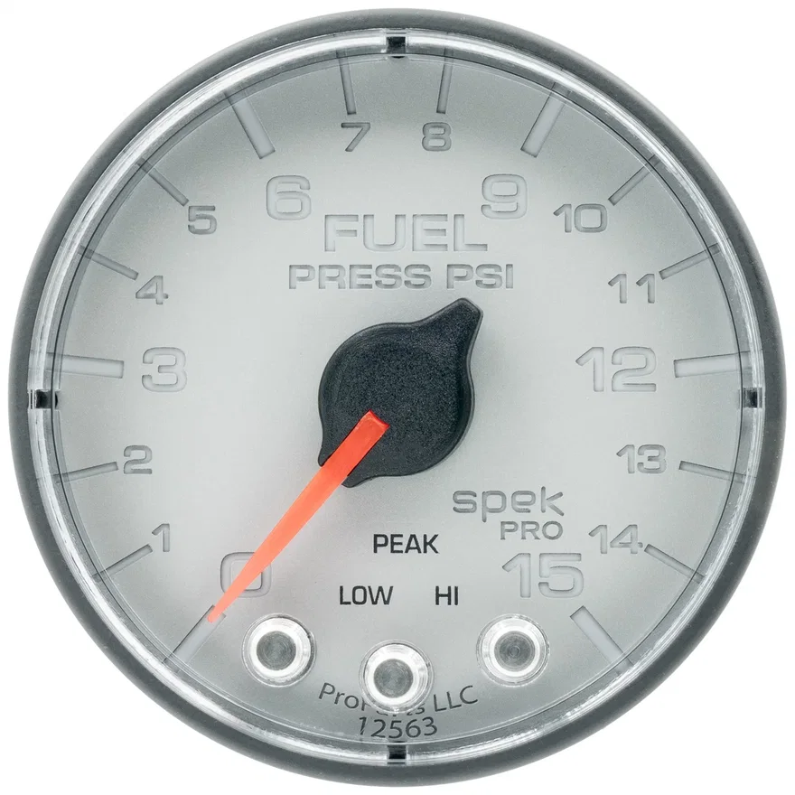 AutoMeter P315228, GAUGE; FUEL PRESS; 2 1/16in.; 15PSI; STEPPER MOTOR W/PEAK/WARN; SLVR/BLK; SPEK
