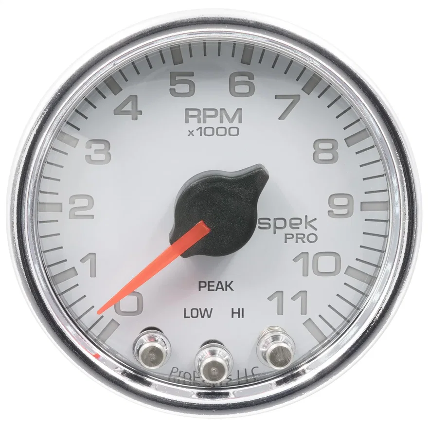 AutoMeter P33611, GAUGE; TACH; 2 1/16in.; 11K RPM; W/SHIFT LIGHT/PEAK MEM; WHT/CHRM; SPEK-PRO