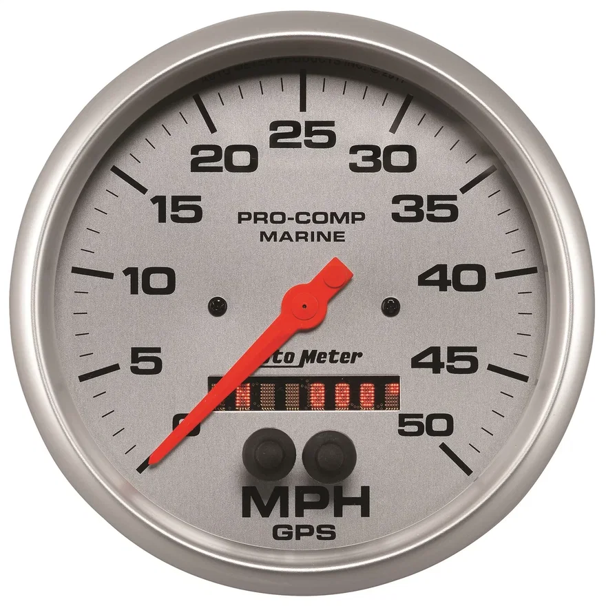 GAUGE; SPEEDOMETER; 5in.; 50MPH; GPS; MARINE SILVER