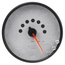 GAUGE; SPEEDOMETER; 5in.; 180 MPH; ELEC. PROGRAMMABLE; SILVER/BLACK; SPEK-PRO image 1