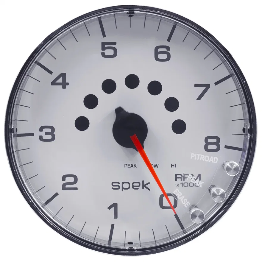 AutoMeter P238118, GAUGE; TACHOMETER; 5in.; 8K RPM; W/SHIFT LIGHT/PEAK MEM; WHITE/CHROME; SPEK-PRO