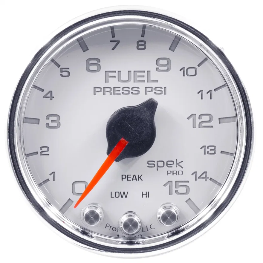 AutoMeter P31511, GAUGE; FUEL PRESS; 2 1/16in.; 15PSI; STEPPER MOTOR W/PEAK/WARN; WHT/CHRM; SPEK
