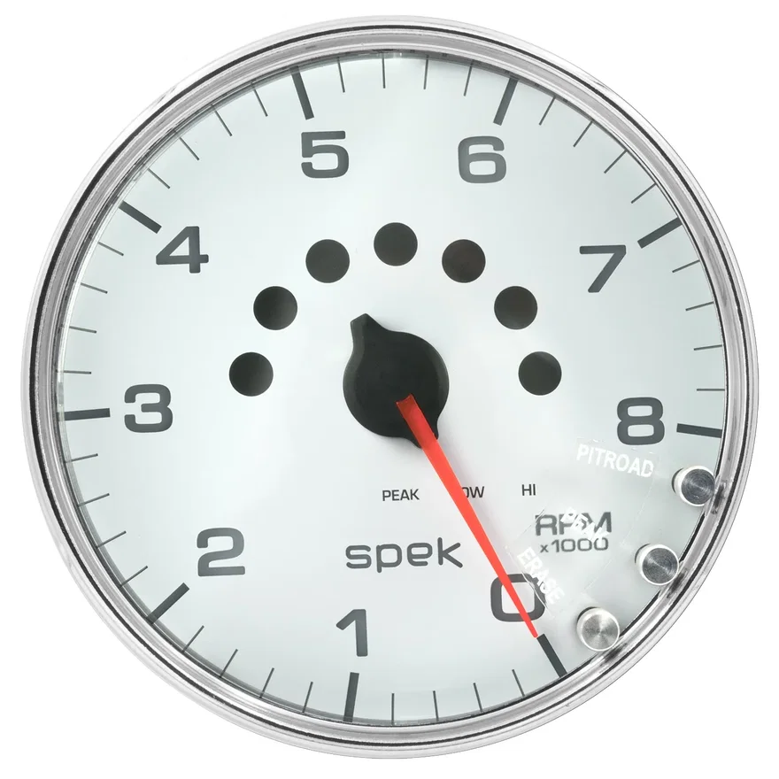 AutoMeter P23811, GAUGE; TACHOMETER; 5in.; 8K RPM; W/SHIFT LIGHT/PEAK MEM; WHITE/CHROME; SPEK-PRO
