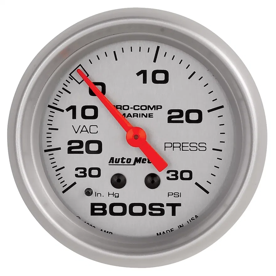 AutoMeter 200775-33, GAUGE; VAC/BOOST; 2 5/8in.; 30INHG-30PSI; MECHANICAL; MARINE SILVER
